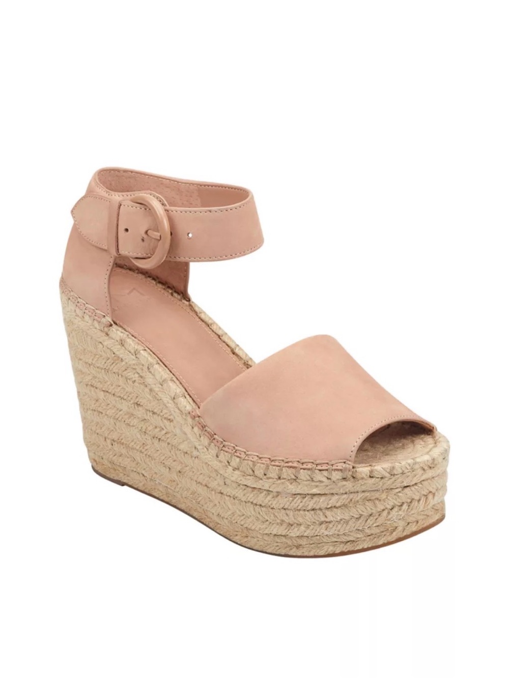 Marc Fisher Blush Pink Espadrille Wedge Sandals with Ankle Buckle